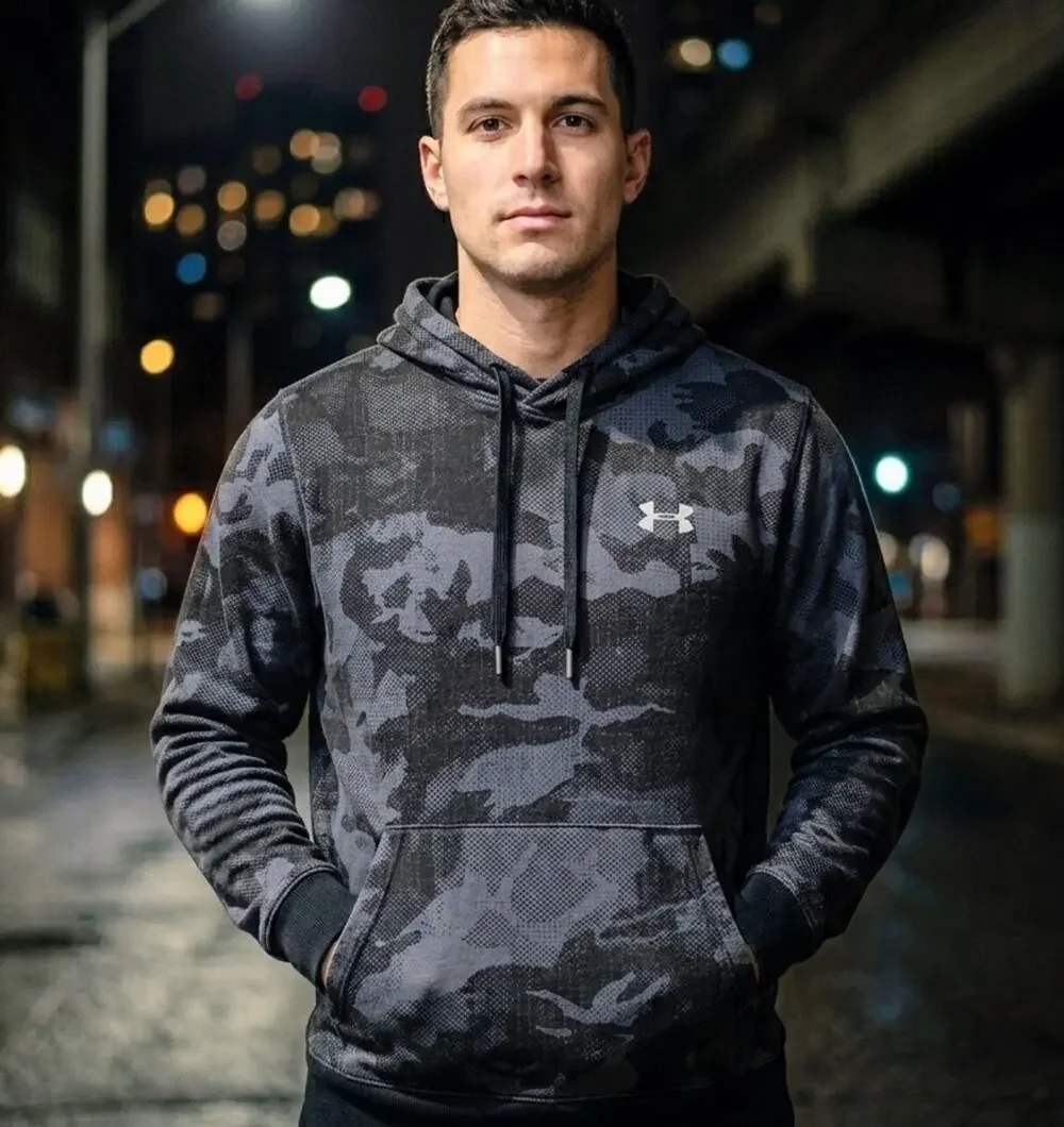 Under Armour ColdGear Hoodie Mens XXL Fitted Black Gray Camo Pullover 1311238
